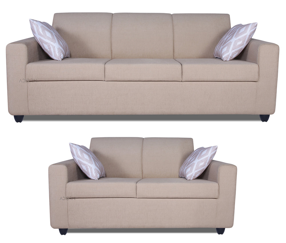 Adorn India Monteno 5 Seater 3+2 Wood Sofa Set (Beige) (3 Year Warranty)