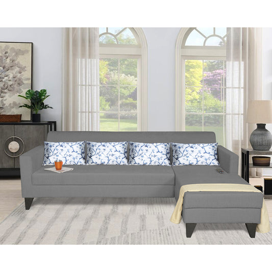 Adorn India Bladen L Shape 5 Seater Sofa Set Floral Print (Right Hand Side) (Grey)