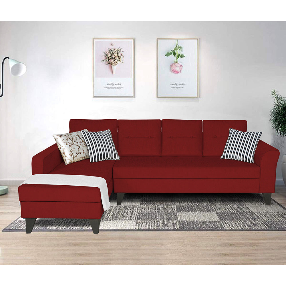 Adorn India Maddox Tufted L Shape 6 Seater Sofa Set LHS (Maroon) (3 Year Warranty)