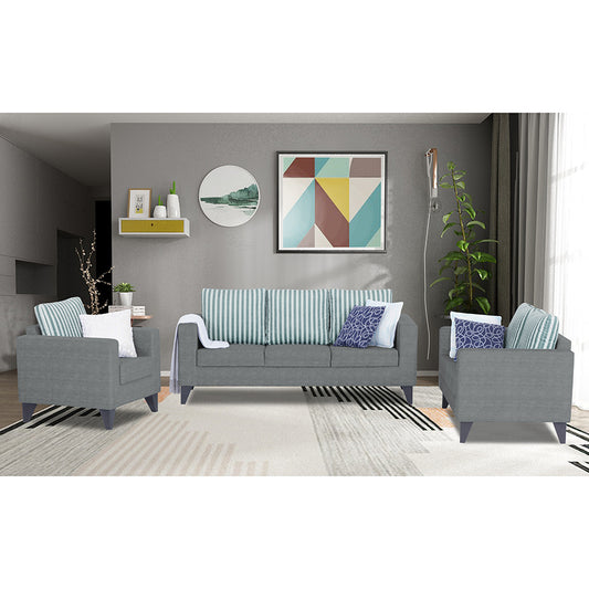 Adorn India Straight Line Plus Stripes 3+2+1 6 Seater Sofa Set (Grey)