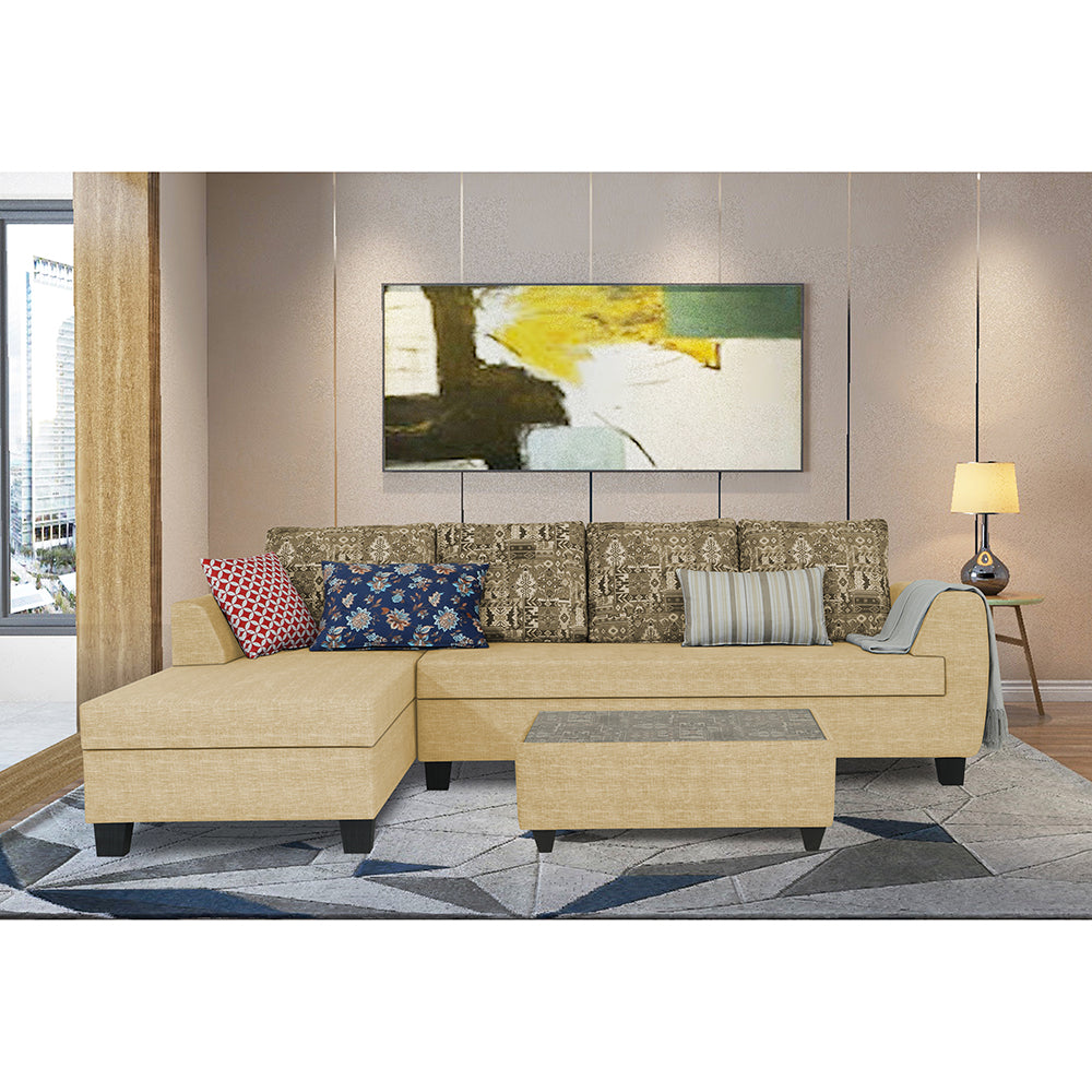 Raiden Crafty L Shape 6 Seater Sofa Set with Center Table (Left Hand Side) (Beige)