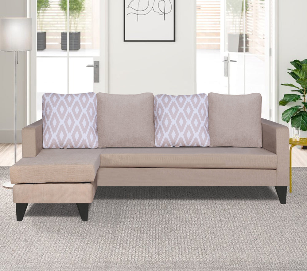 Adorn India Beetle Rhombus L Shape 5 Seater Sofa Set LHS (Beige) (3 Year Warranty)