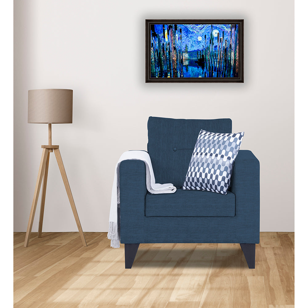 Adorn India Hallton Tufted 1 Seater Sofa (Blue) (3 Year Warranty)