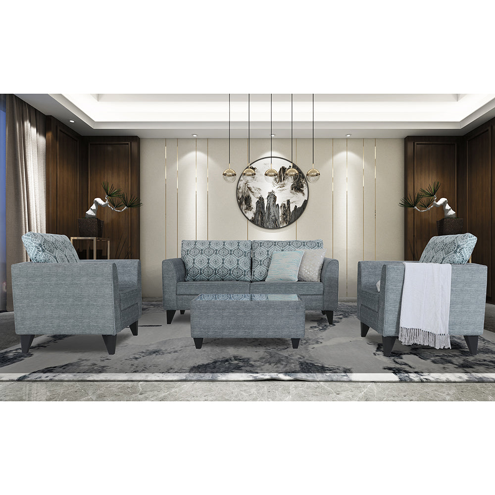 Adorn India Cortina Damask (3 Years Warranty) 3+1+1 5 Seater Sofa Set with Centre Table (Grey) Modern