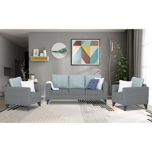 Adorn India Straight Line Plus Stripes 3+1+1 5 Seater Sofa Set (Grey)