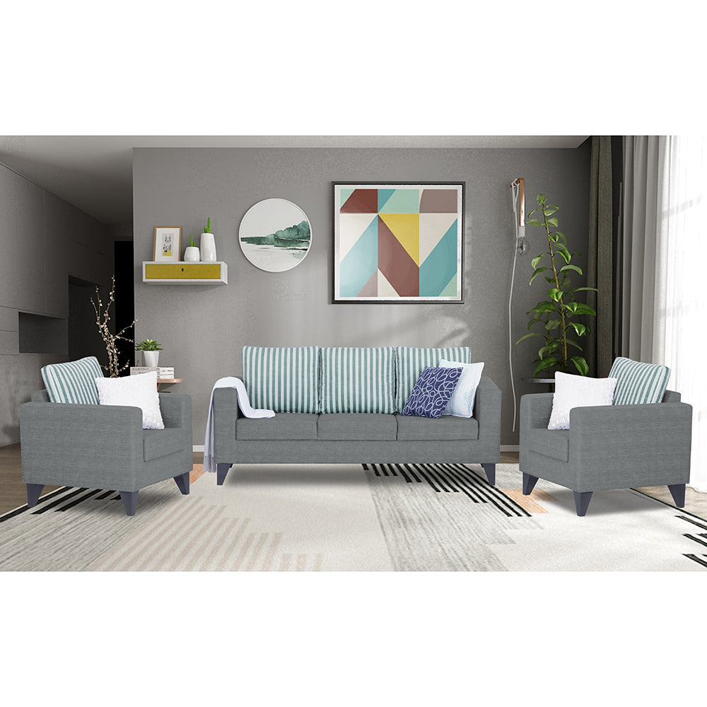 Adorn India Straight Line Plus Stripes 3+1+1 5 Seater Sofa Set (Grey) (3 Year Warranty)