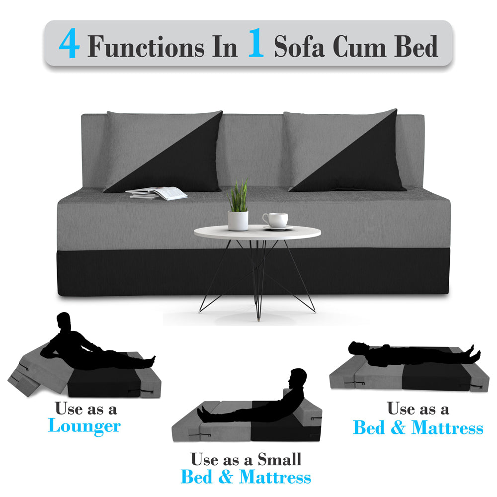 Adorn India Easy Desmond 3 Seater Sofa Cum Bed 5 X 6 (Grey & Black) (1 Year Warranty)