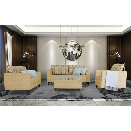Adorn India Cortina Damask 3+2+1 6 Seater Sofa Set with Centre Table (Beige) Modern