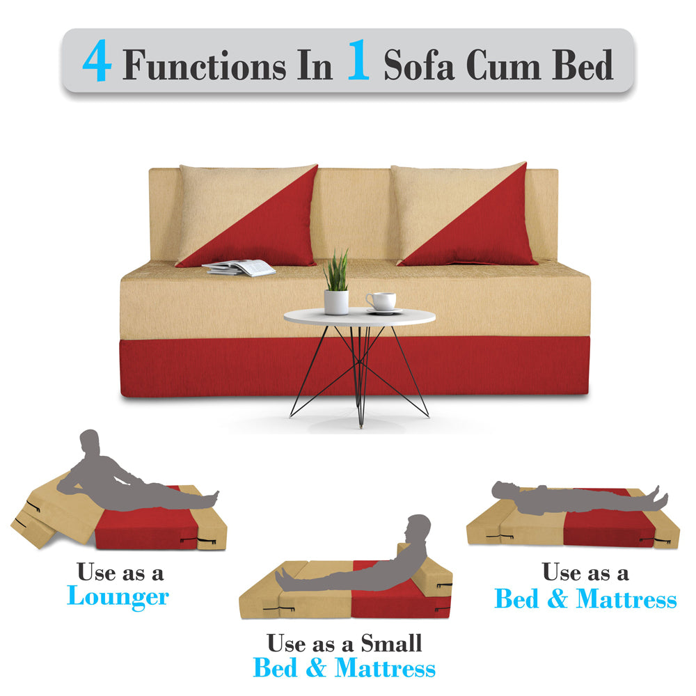 Adorn India Easy Desmond 2 Seater Sofa Cum Bed 4 x 6 (Red & Beige) (1 Year Warranty)