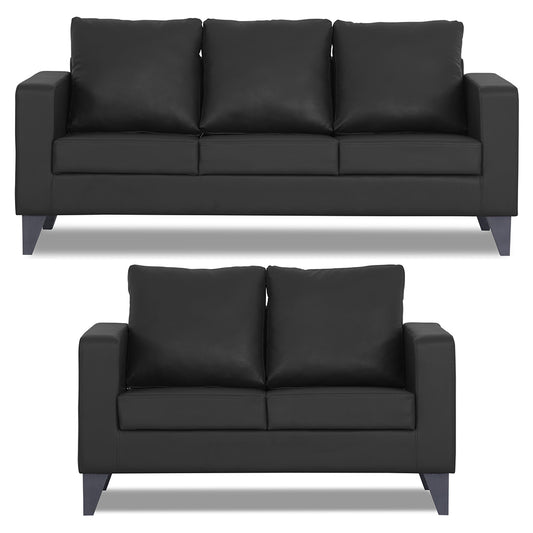Adorn India Straight line Plus Leatherette 3+2 5 Seater Sofa Set (Black)
