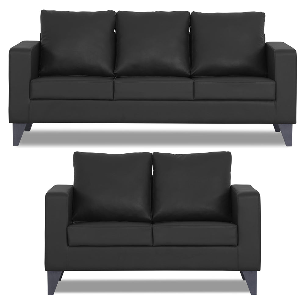 Adorn India Straight line Plus Leatherette 3+2 5 Seater Sofa Set (Black) (3 Year Warranty)