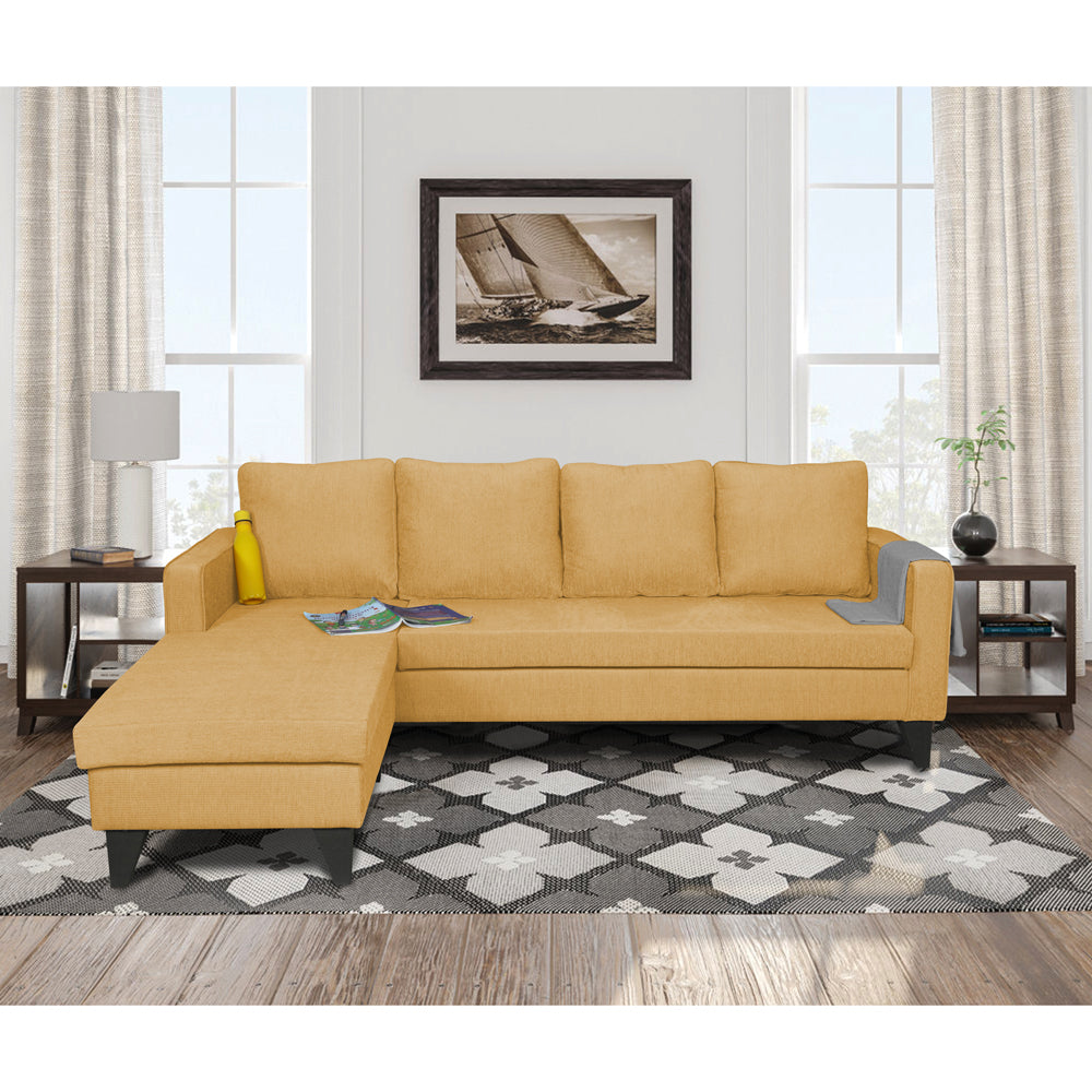 Adorn India Chandler L Shape 5 Seater Sofa Set Plain (Left Hand Side) (Beige)