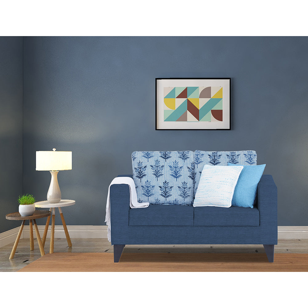 Adorn India Straight line Plus Leaf 2 Seater Sofa (Blue) (3 Year Warranty)