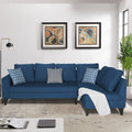 Adorn India Bryson L Shape 6 Seater Sofa Set Plain (Right Hand Side) (Blue) (3 Year Warranty)