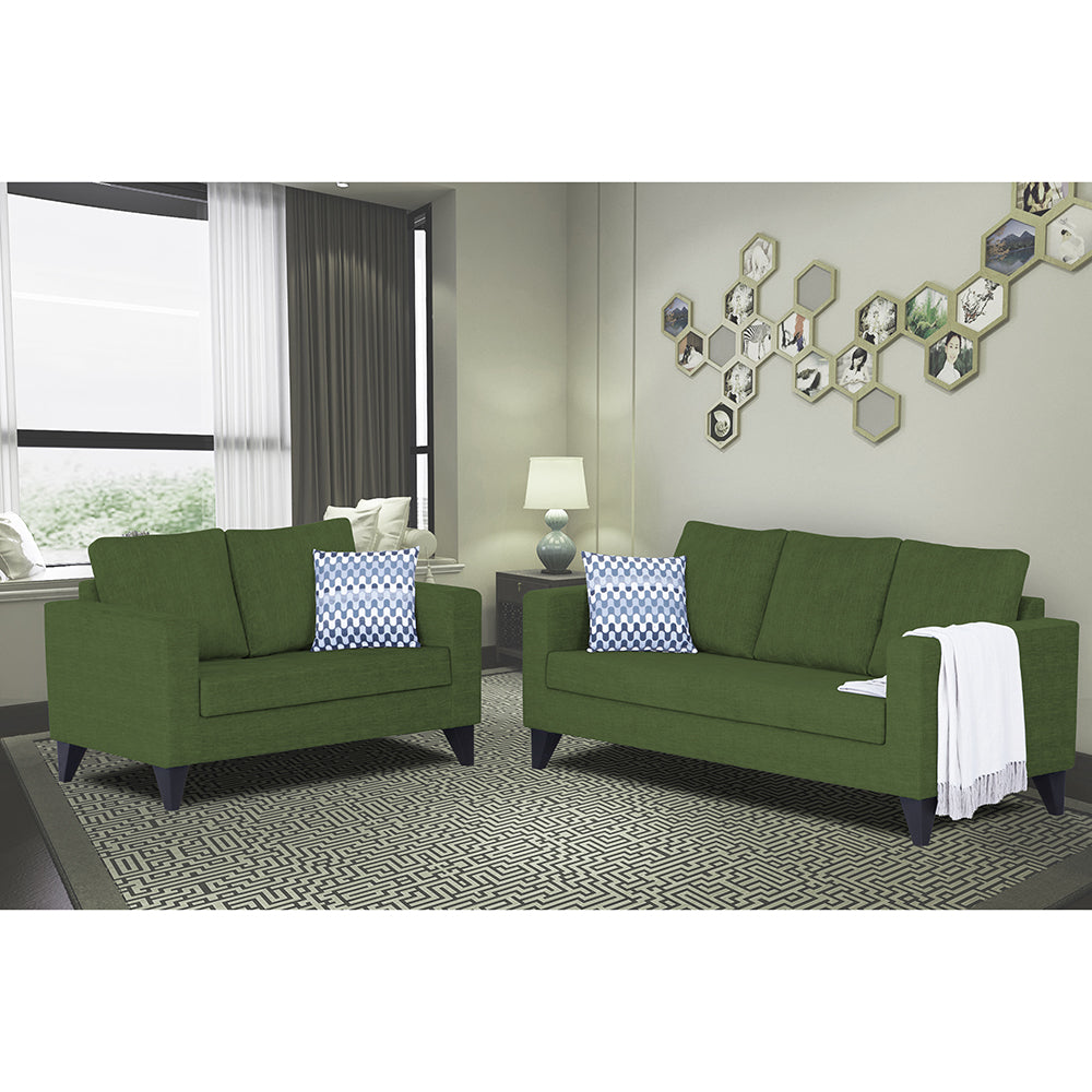 Adorn India Wood Hallton Plain 3+2 5 Seater Sofa Set (Green) (3 Year Warranty)