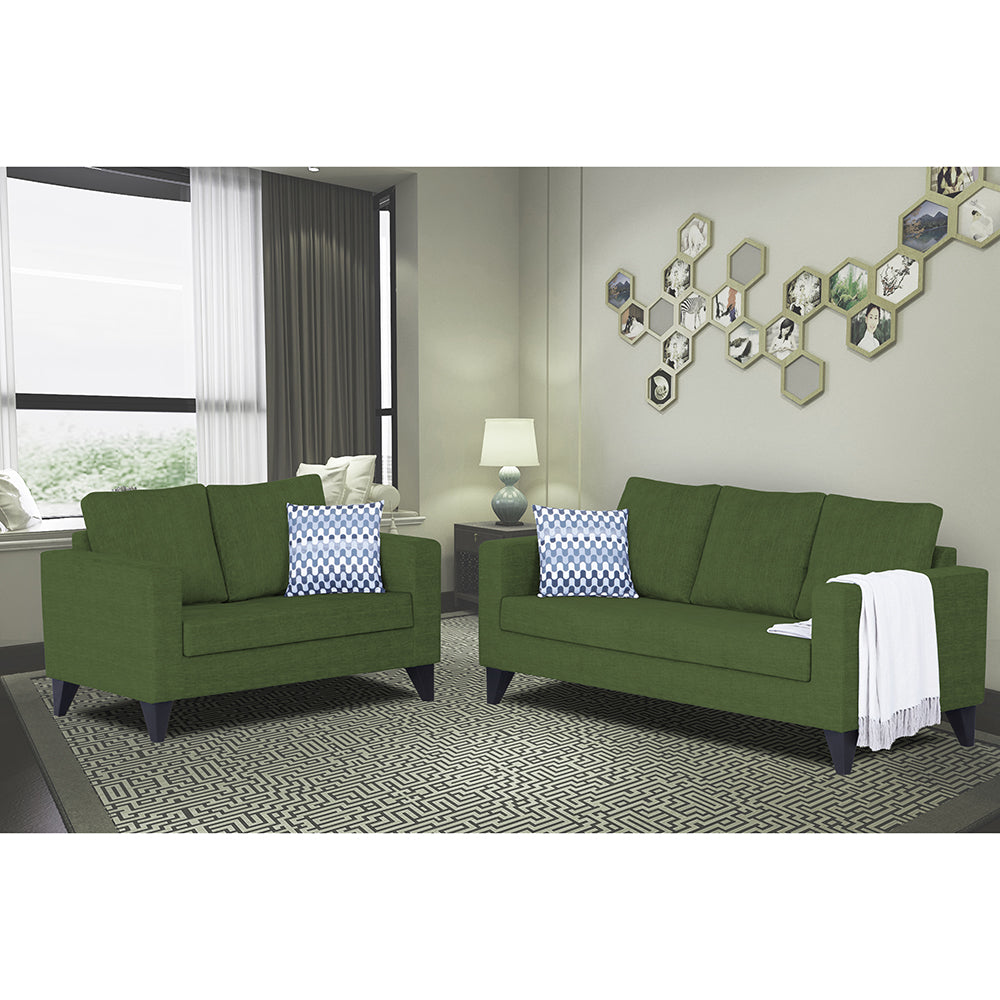 Adorn India Hallton Plain 3+2 5 Seater Sofa Set (Green)