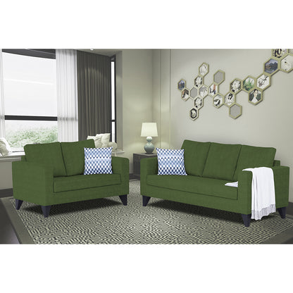 Adorn India Hallton Plain 3+2 5 Seater Sofa Set (Green)