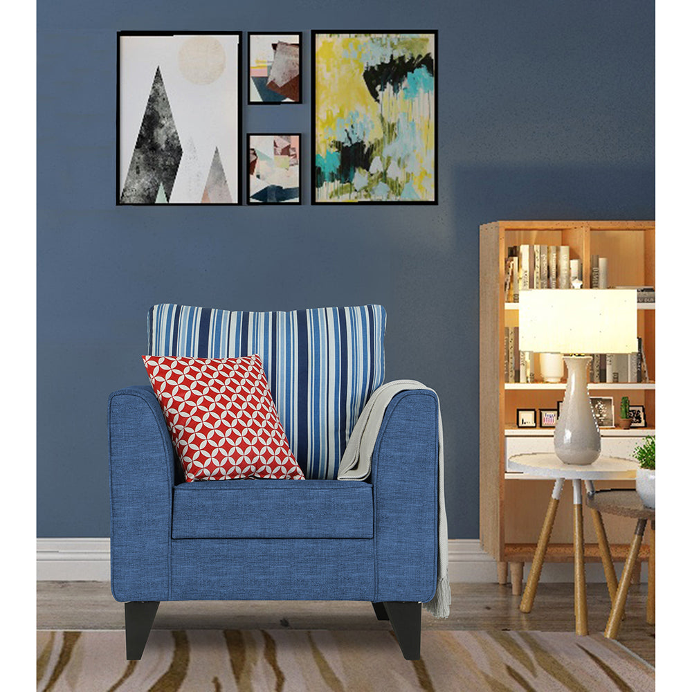Adorn India Lawson Stripes 1 Seater Sofa (Blue)
