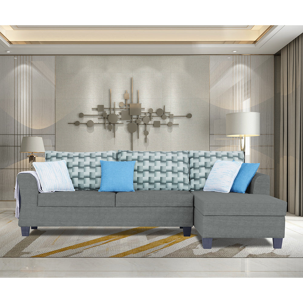 Adorn India Valencia Plus Bricks L Shape 6 Seater Sofa Set (Right Hand Side) (Grey)