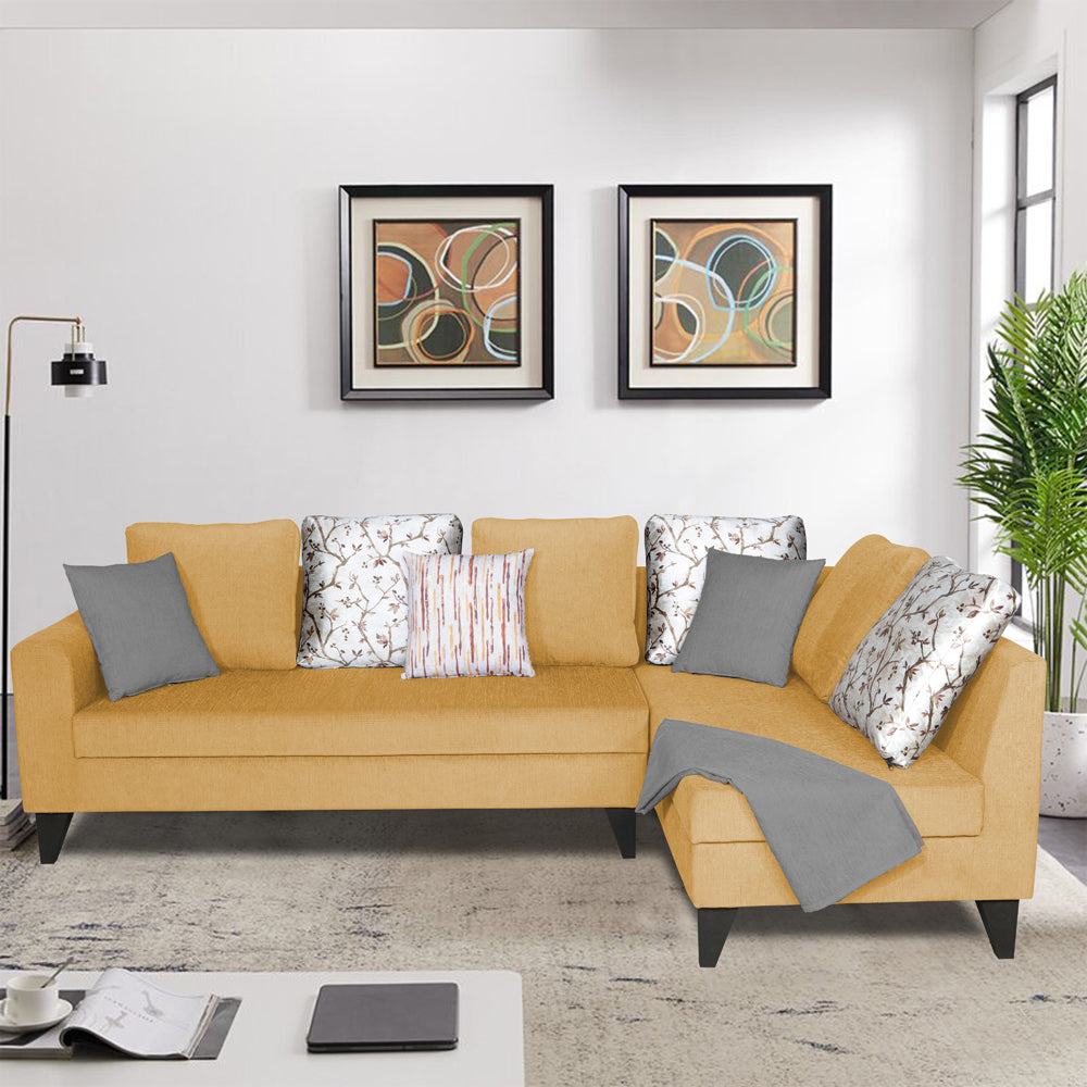 Adorn India Bryson L Shape 6 Seater Sofa Set Digitel Print (Right Hand Side) (Beige) (3 Year Warranty)