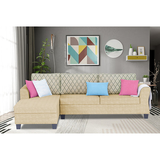 Adorn India Alexia Plus L Shape 5 Seater Sofa Set Blossom (Left Hand Side) (Beige)
