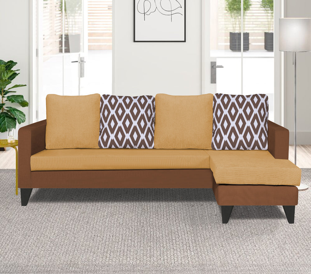 Adorn India Beetle L Shape 5 Seater Sofa Set Rhombus (Right Hand Side) (Brown & Beige)