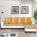 Adorn India Ashley Leatherette Fabric L Shape 6 Seater Sofa Set Stripes (Right Hand Side) (Beige & White) (3 Year Warranty)