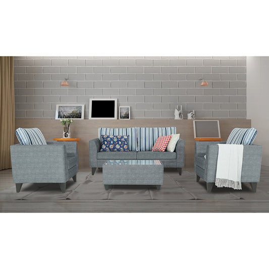 Adorn India Lawson Stripes 3+1+1 5 Seater Sofa Set with Centre Table (Grey)