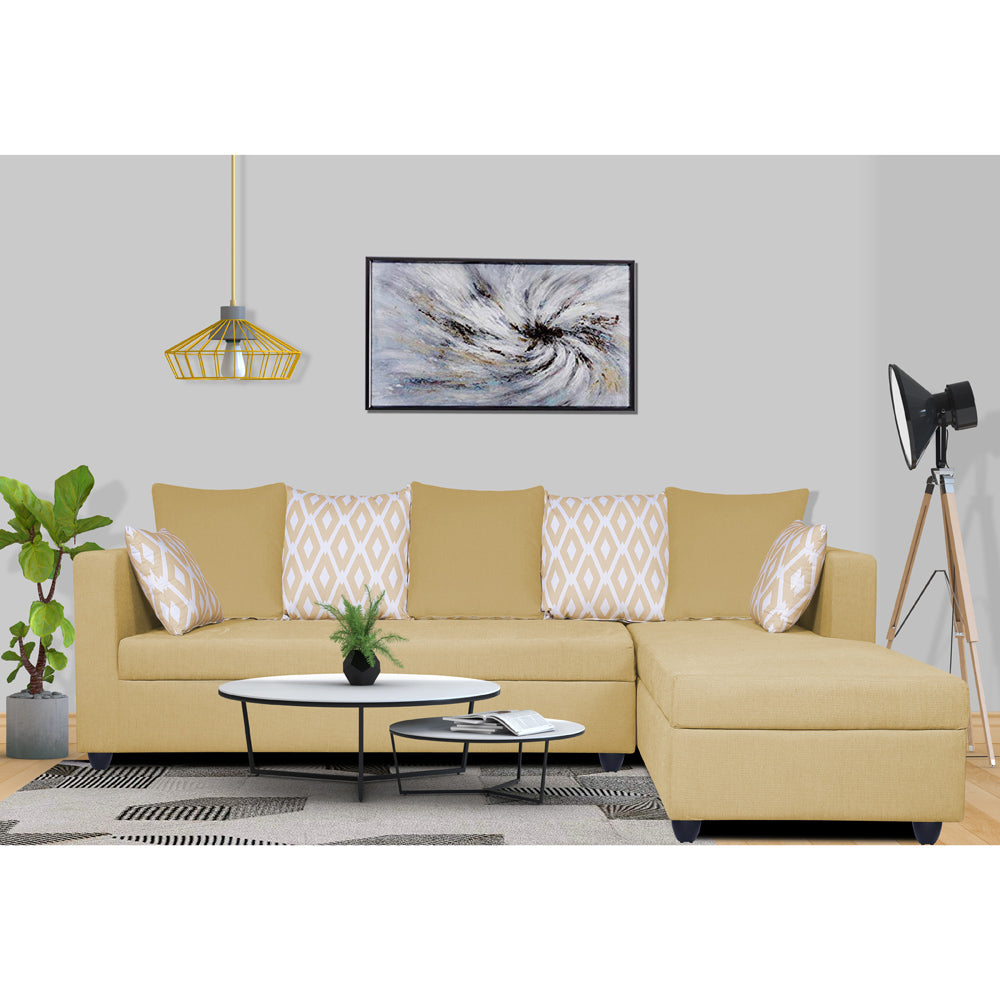 Zink Straight line L Shape 6 Seater Sofa Rhombus Cushion (Beige)