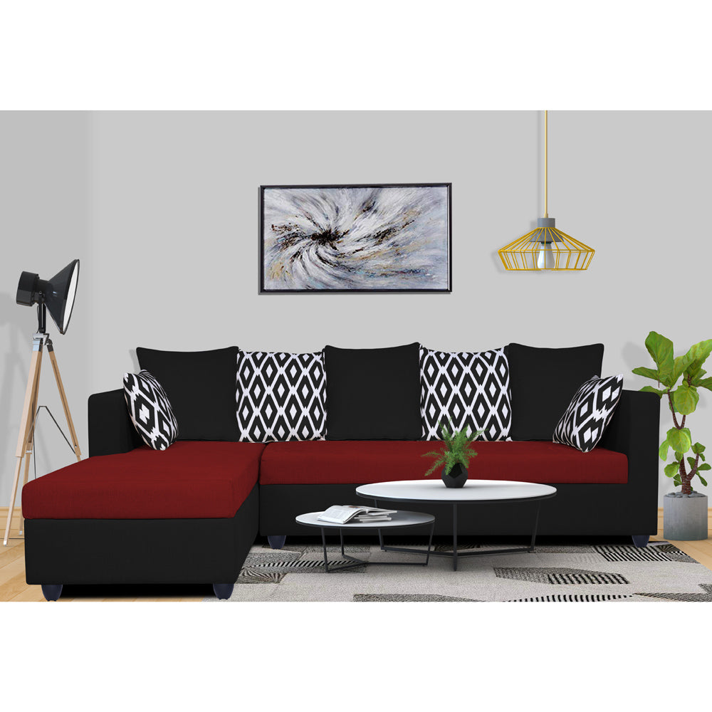 Zink Straight line L Shape 5 Seater Sofa Rhombus Cushion (Left Side Handle)(Red & Black)