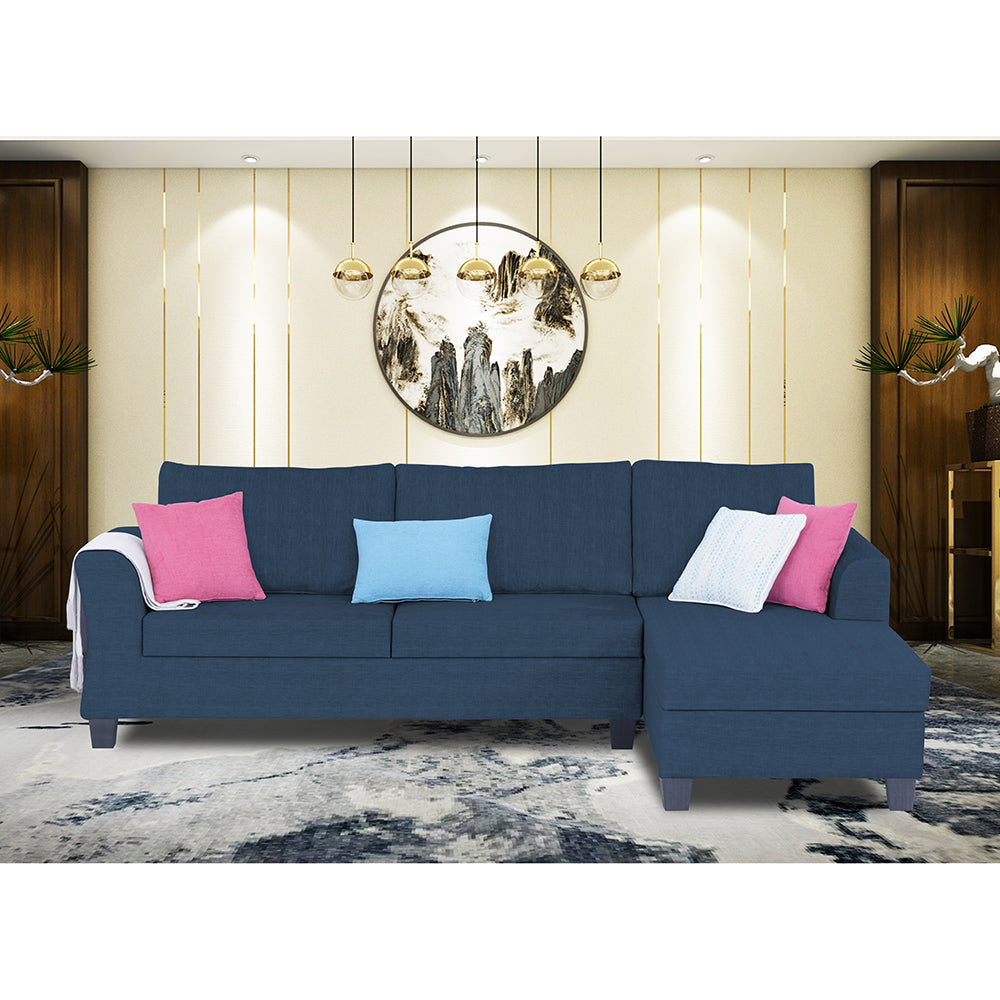 Adorn India Valencia Plus Decent L Shape 6 Seater Sofa Set (Right Hand Side) (Blue)