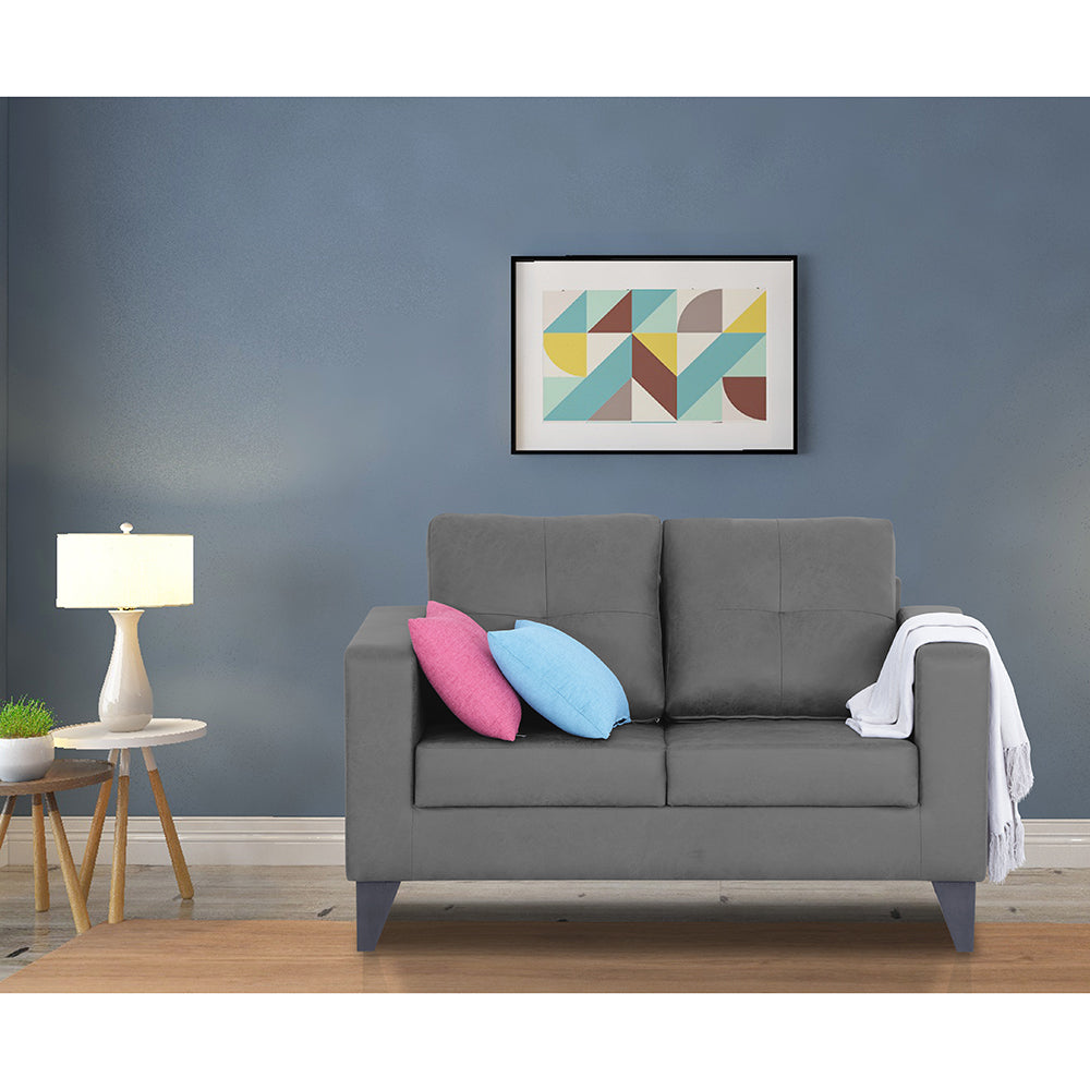 Adorn India Straight line Plus Premium Leatherette Suede 2 Seater Sofa (Grey) (3 Year Warranty)