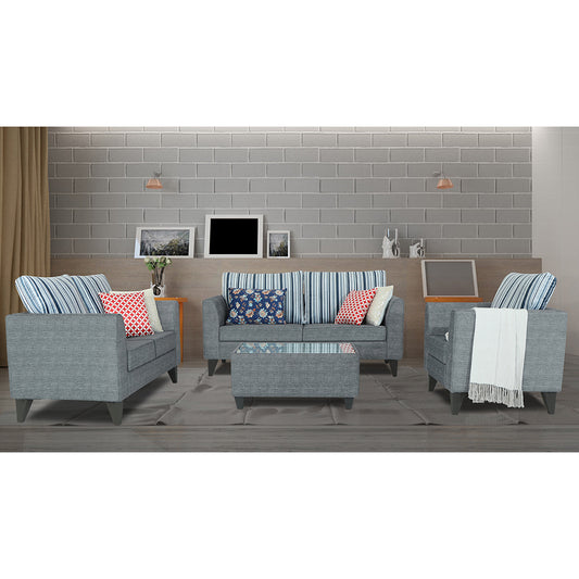 Adorn India Lawson Stripes 3+2+1 6 Seater Sofa Set with Centre Table (Grey)