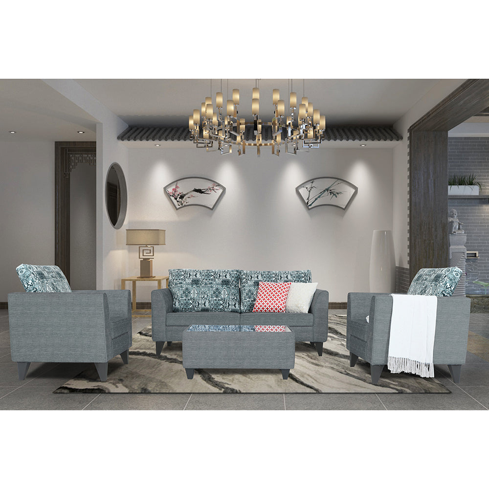 Sheldon Crafty 3+1+1 5 Seater Sofa Set with Centre Table (Grey)