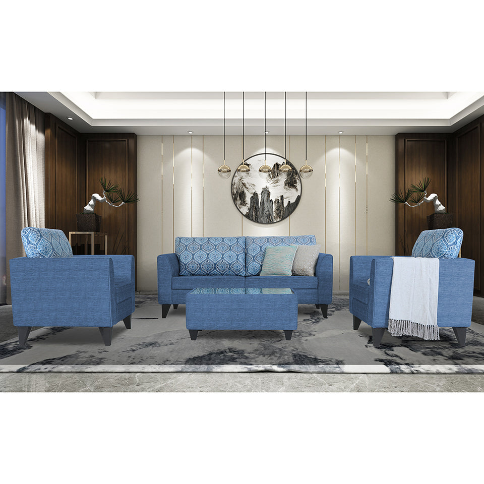 Cortina Damask 3+1+1 5 Seater Sofa Set with Centre Table (Blue) Modern