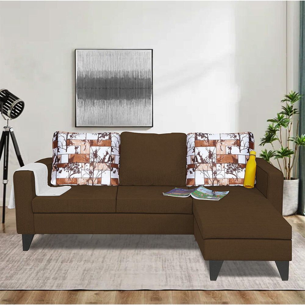 Adorn India Hallton L Shape 4 Seater Sofa Set Digital Print (Brown)