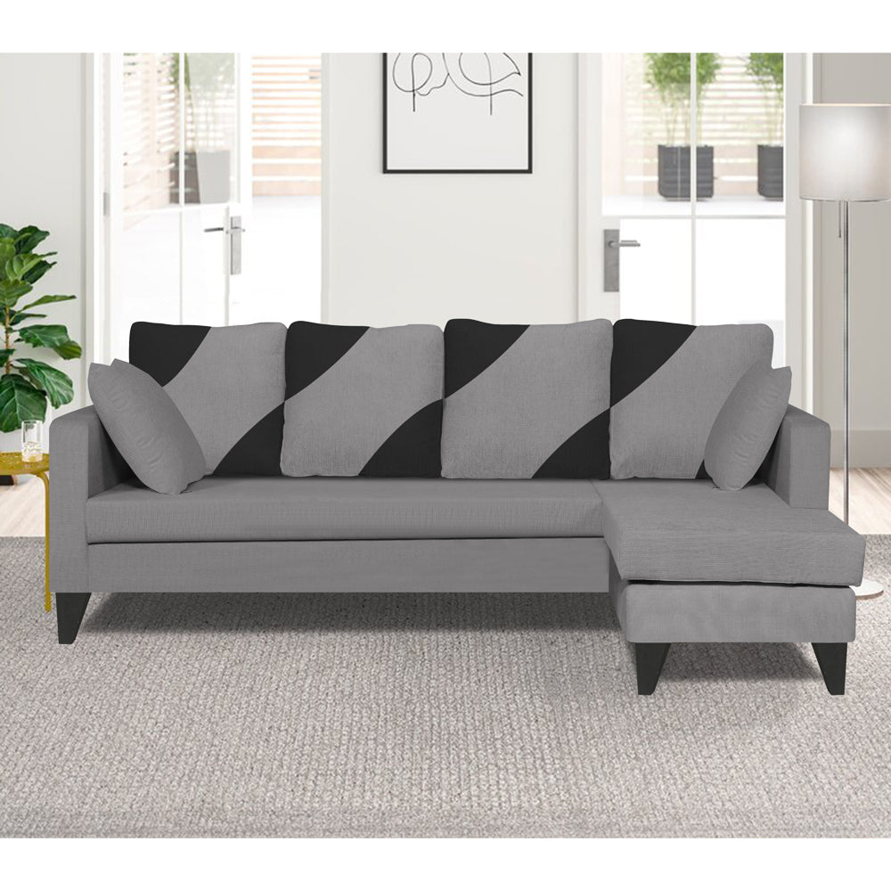 Adorn India Denver L Shape 5 Seater Sofa Set RHS (Grey) (3 Year Warranty)