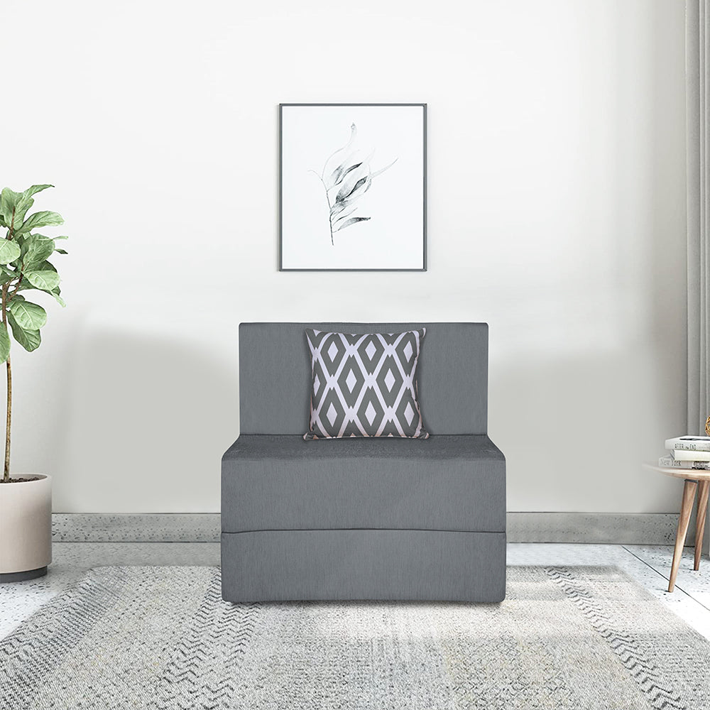 Adorn India Easy 1 Seater Sofa Cum Bed (Rhombus Pattern) Chennile Fabric - Washable Cover - Including 1 Cushion - Size 2.5' x 6' Ft (Grey Color) Perfect for Home & Office for Guests