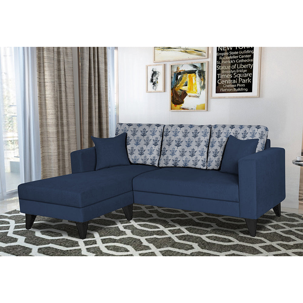 Adorn India Parker Leaf L Shape 4 Seater Sofa Set (Left Hand Side) (Blue) Martin Plus (3 Year Warranty)