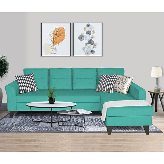 Adorn India Maddox Tufted L Shape 5 Seater Sofa Set (Right Hand Side) (Aqua Blue)