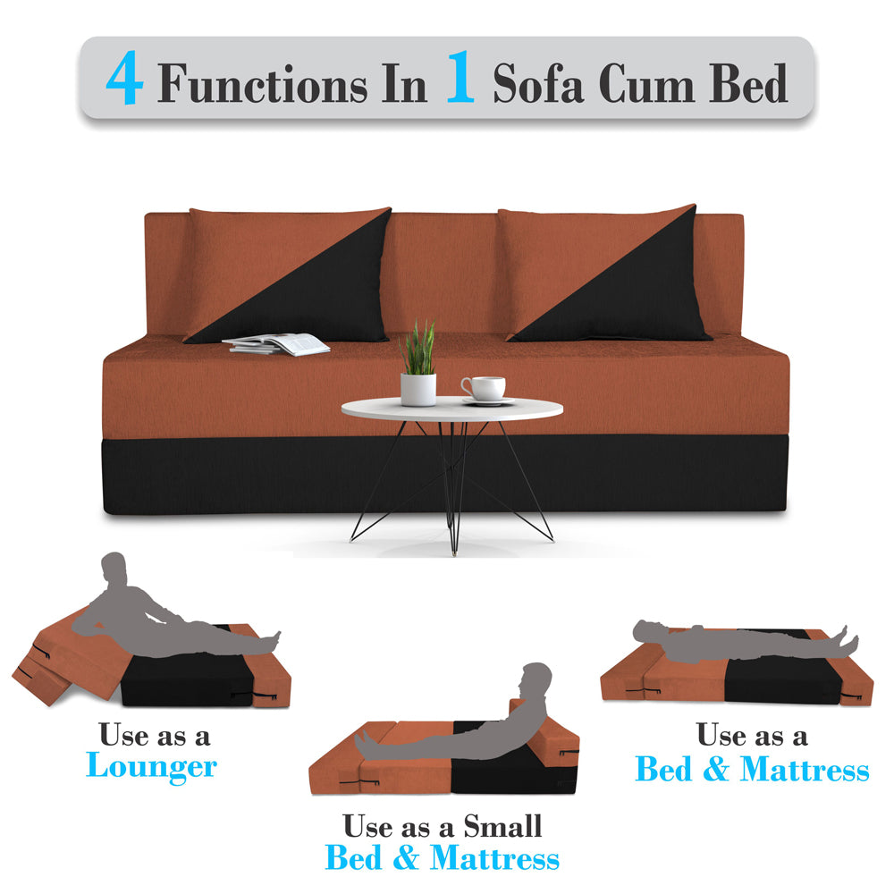 Adorn India Easy Desmond 3 Seater Sofa Cum Bed 5 x 6 (Rust & Black) (1 Year Warranty)