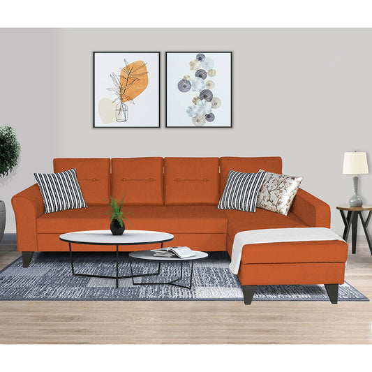 Adorn India Maddox Tufted L Shape 5 Seater Sofa Set (Right Hand Side) (Rust)