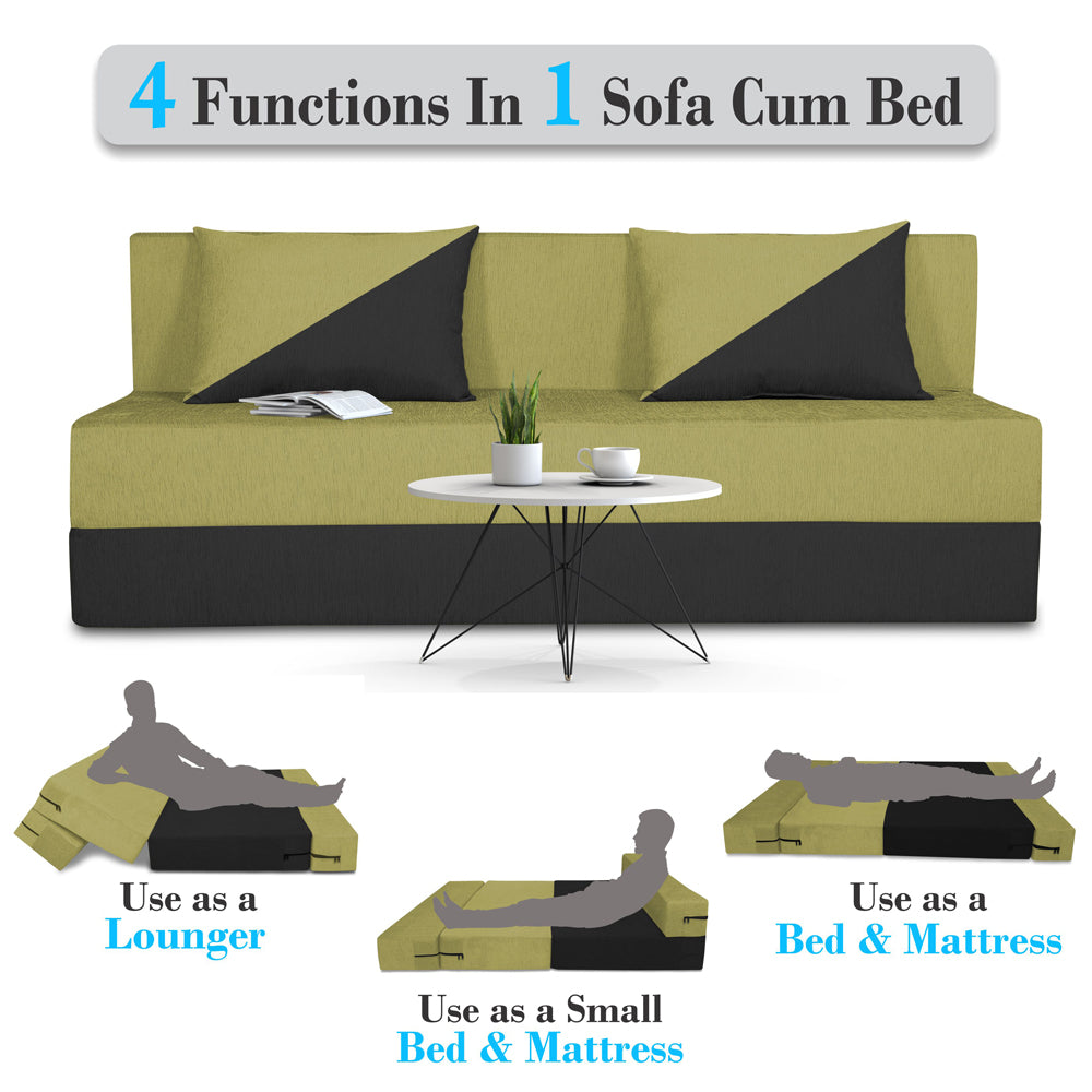 Adorn India Easy Desmond 4 Seater Sofa Cum Bed 6 x 6 (Green & Black) (1 Year Warranty)