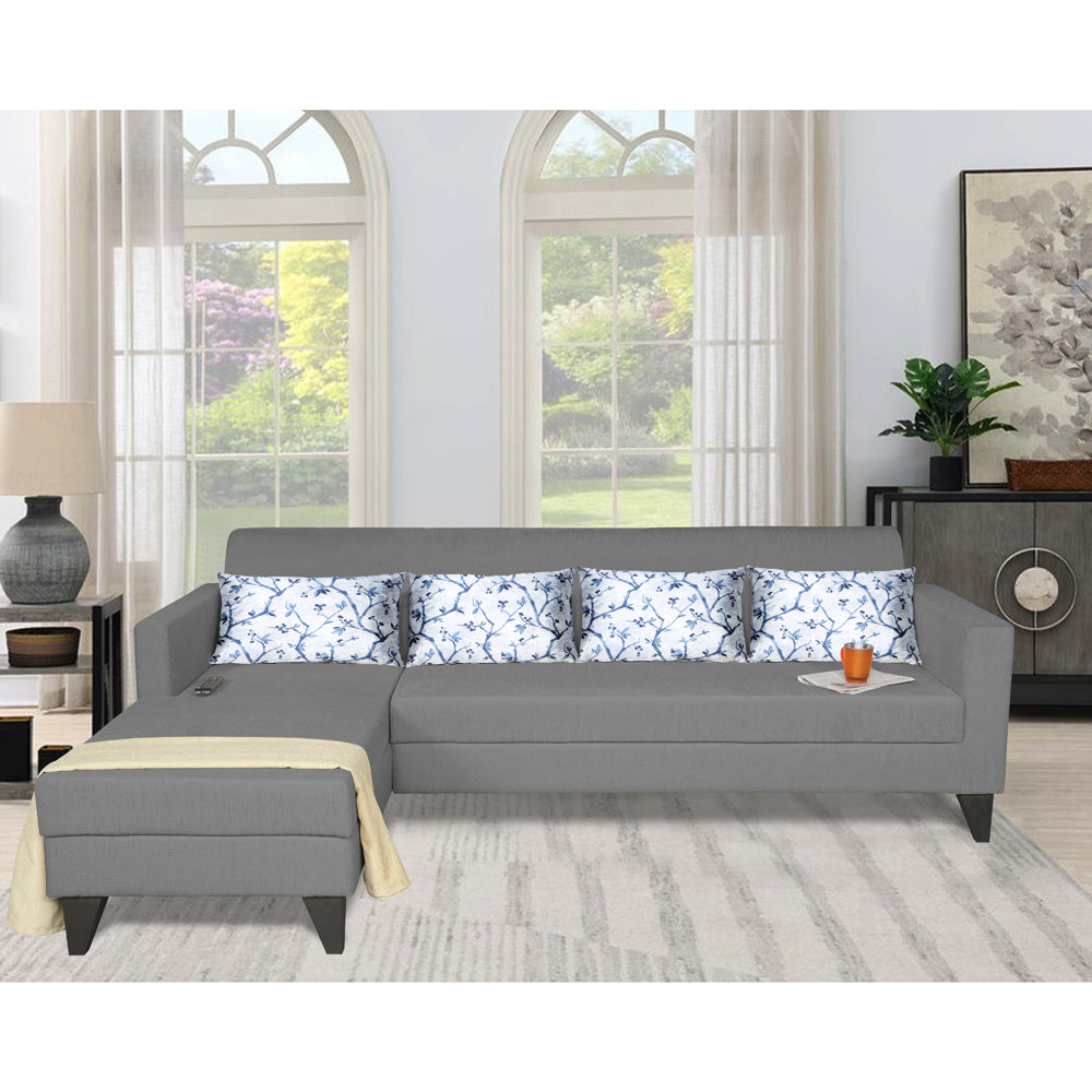 Adorn India Bladen L Shape 5 Seater Sofa Set Floral Print (Left Hand Side) (Grey)
