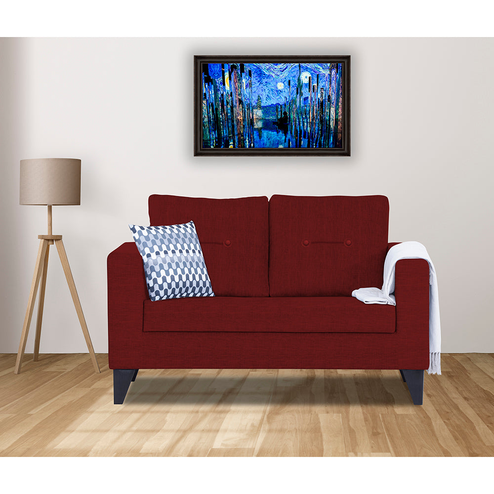 Adorn India Hallton Tufted 2 Seater Sofa (Maroon) (3 Year Warranty)