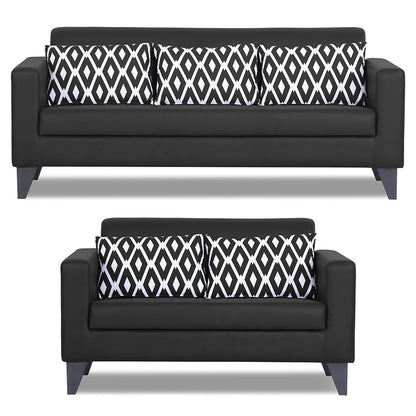 Adorn India Bladen Leatherette 3+2 5 Seater Sofa Set (Black)