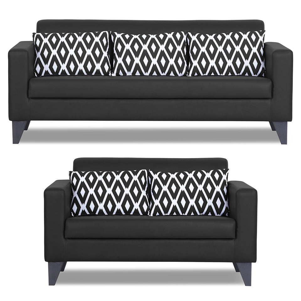 Bladen Leatherette 3+2 5 Seater Sofa Set (Black)