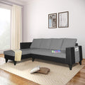 Adorn India Ashley L Shape 6 Seater Sofa Set Leatherette Fabric Plain (Left Hand Side) (Grey & Black) (3 Year Warranty)