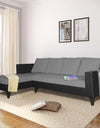 Adorn India Ashley L Shape 5 Seater Sofa Set Leatherette Fabric Plain (Left Hand Side) (Grey & Black)