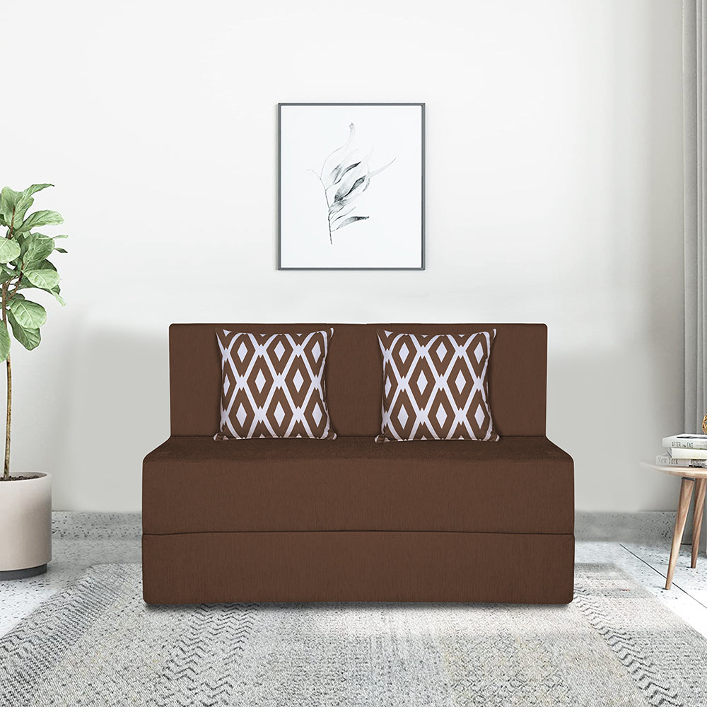 Adorn India Easy 2 Seater Sofa Cum Bed (Rhombus Pattern) Chennile Fabric - Washable Cover - Including 2 Cushion - Size 4' x 6' Ft (Brown Color) Perfect for Home & Office for Guests